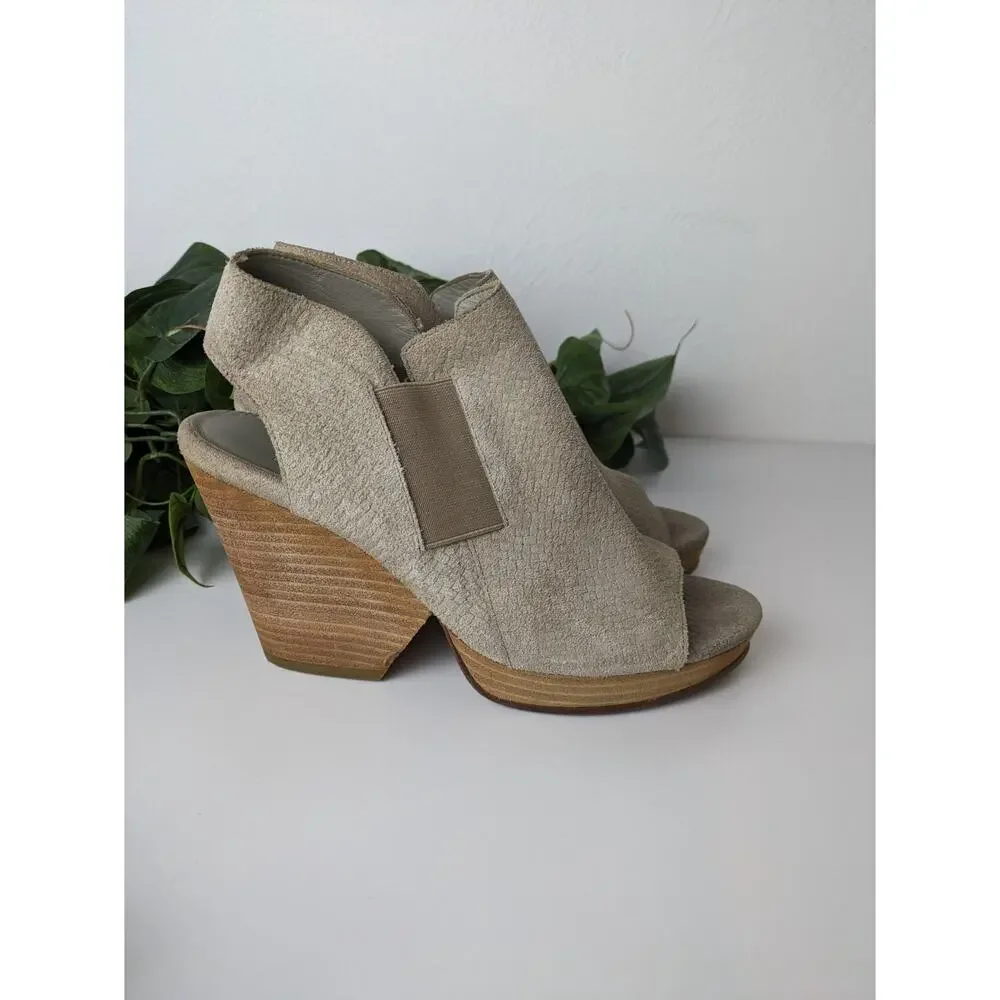 Eileen Fisher Boots Suede Peep Toe Slingback Textured Taupe Boho Fall Size 7